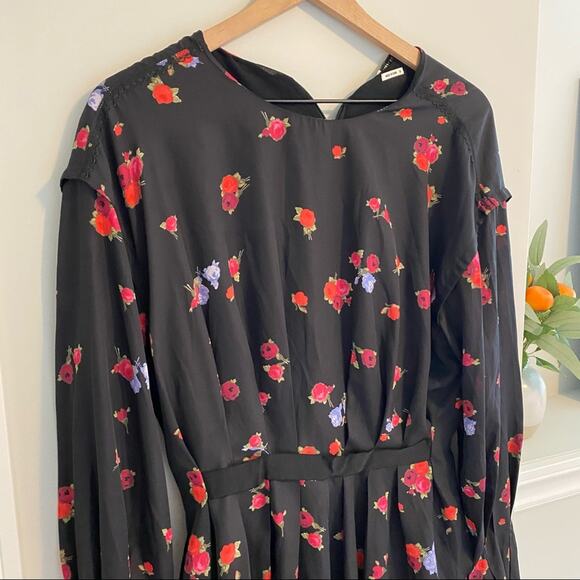 JASON WU Black Rose Floral Long Sleeve Mini Dress 10 - Picture 14 of 15